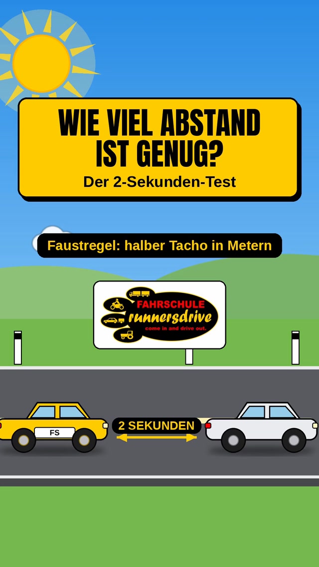Wie viel Abstand ist genug? Der 2-Sekunden-Test. #führerschein #fahrschule #fahrschulerunnersdrive #fahrschulebamberg #…