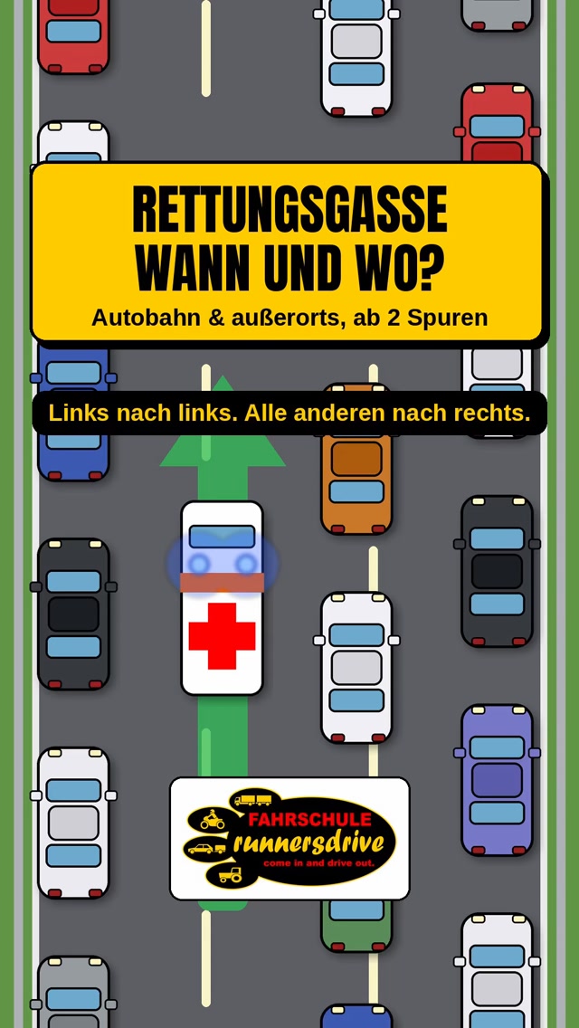 Rettungsgasse – wann und wo? Autobahn & außerorts, ab 2 Spuren #führerschein #fahrschule #fahrschulerunnersdrive #fahrs…
