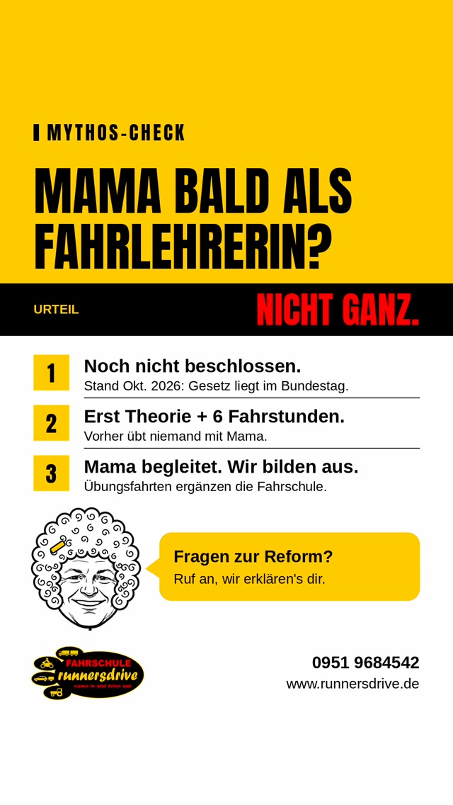 Mama am Steuer der Ausbildung? Nicht ganz. 🚗 Die geplante Führerscheinreform soll Übungsfahrten mit Eltern erlauben. Ab…