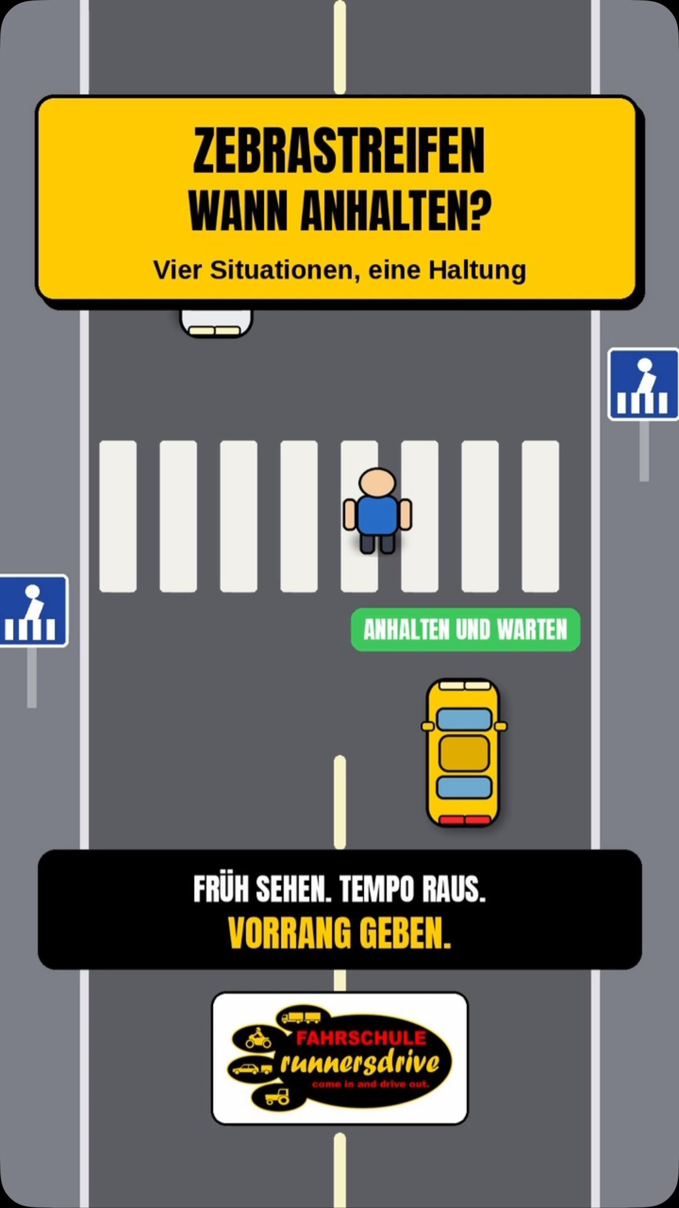 Der Zebrastreifen ist kein Vorschlag. Er ist Vorrang. 🚸 § 26 StVO sagt es klar: Wer zu Fuß geht, Rollstuhl fährt oder m…
