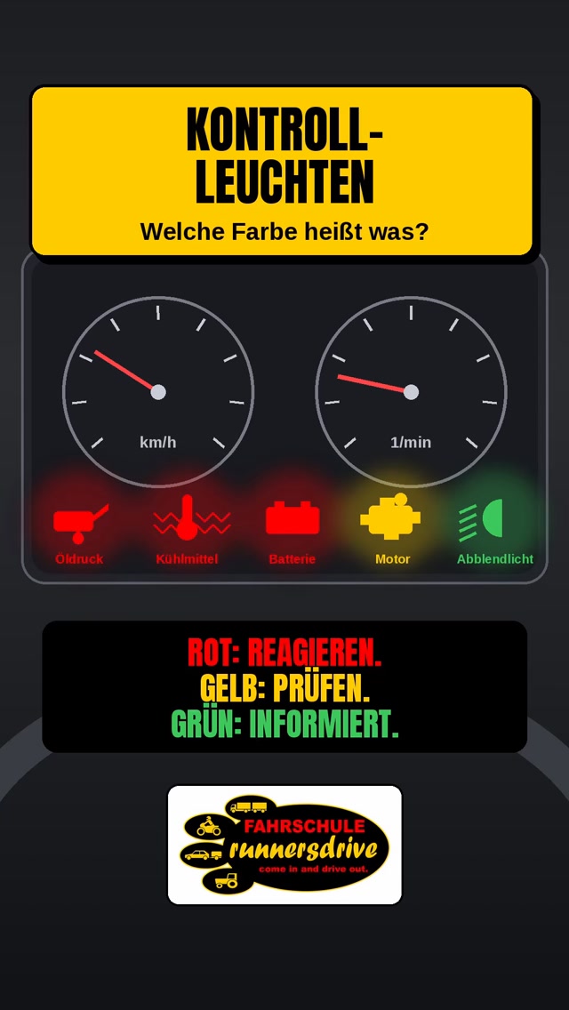 Wichtige Farben der Kontrollleuchten, damit du den Durchblick hast. #führerschein #fahrschule #fahrschulebamberg #siche…