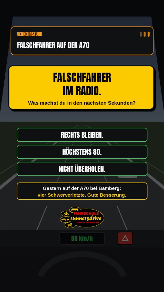 „Achtung, Falschfahrer auf der A70.“ 🚗 Am Freitagabend ist auf der A70 bei Oberhaid, zwischen Bamberg-Hafen und Viereth…