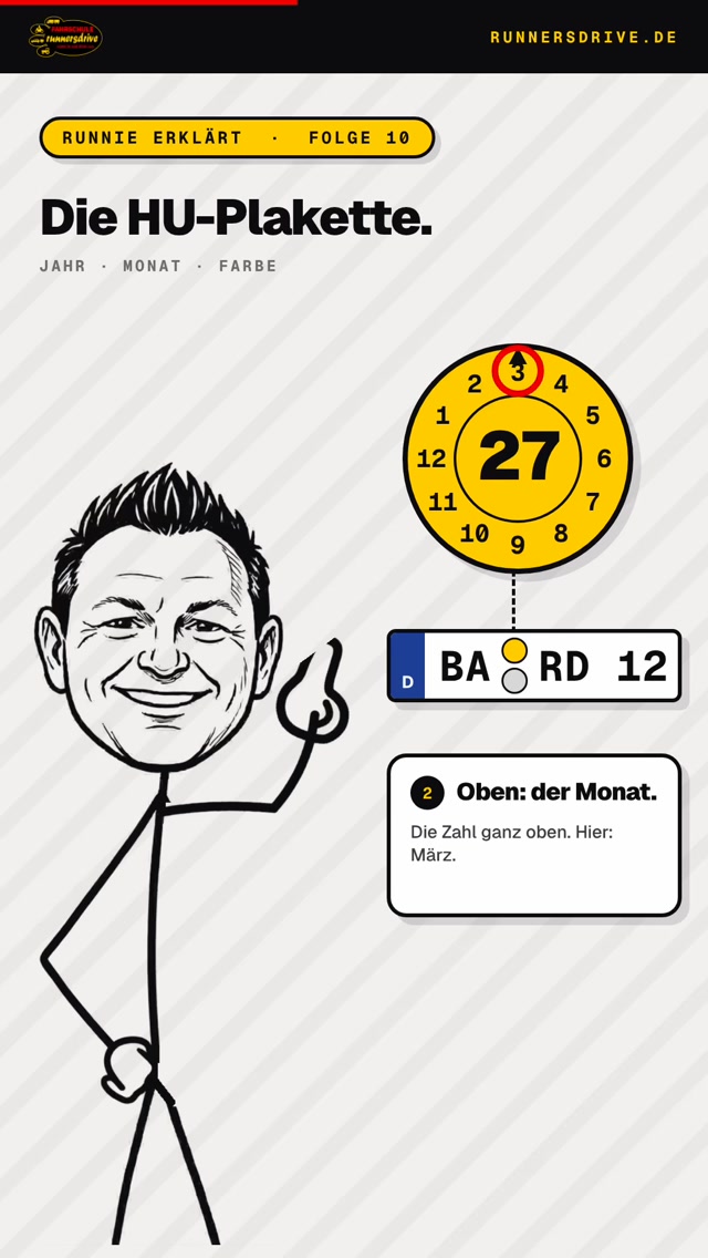 Der runde Aufkleber hinten am Kennzeichen? So liest du ihn. Das ist die HU-Plakette — im Alltag sagen alle „TÜV“. 1. Mi…